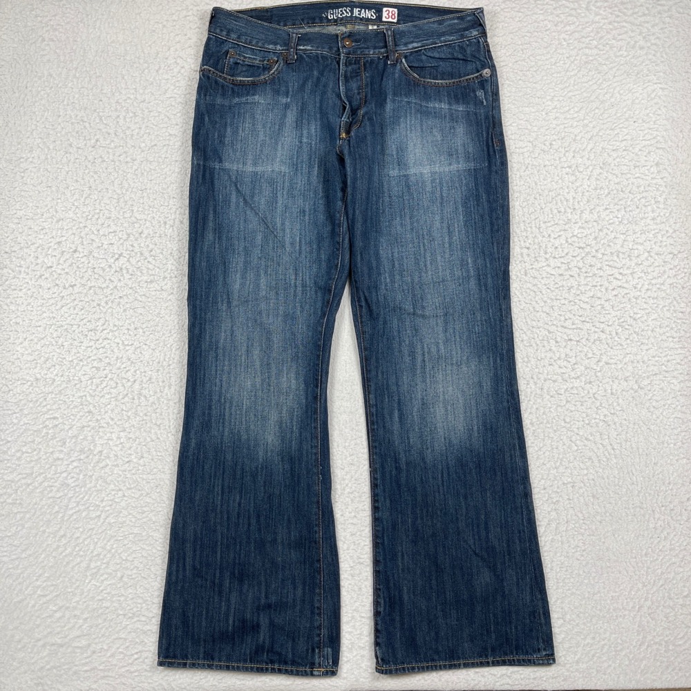 Guess Falcon Bootcut Jeans Mens 38x32 Blue Low Rise Button Fly Denim Casual